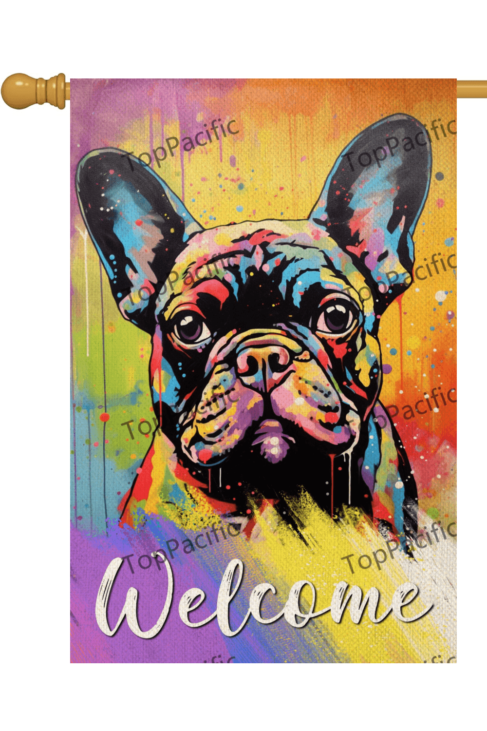 TopPacific French Bulldog Welcome Garden Flag Dogs Paw Prints Spring Yard Flag Pet Lovers Gift 12x18 Inch Double Sided Pets Welcome People Tolerated Burlap Yard Sign