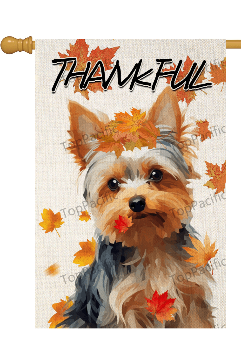 TopPacific Welcome Fall Yorkshire Terrier with Autumn Leaves Garden Flag 28X40 In Small Double Sided Linen Welcome Thankful Pet Lover Fall Yard Flag for Outside Garden Decor