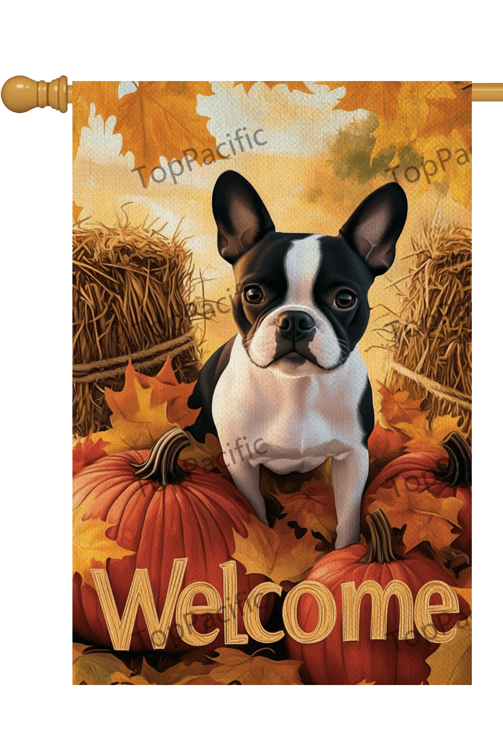 TopPacific Fall Pumpkin Welcome Garden Flag 12x18 Inch Double Sided Autumn Boston Terrier Garden Flag Thanksgiving Pumpkin Welcome Small Linen Yard Flag Harvest