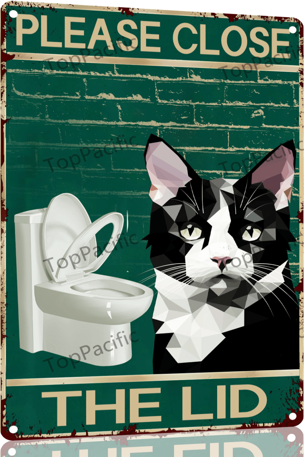 TopPacific Tuxedo Cat Please Close The Lid Bathroom Restroom Vintage Metal Tin Sign Retro Poster 12x8 Inch for Bathroom Toilet for Cat Lover